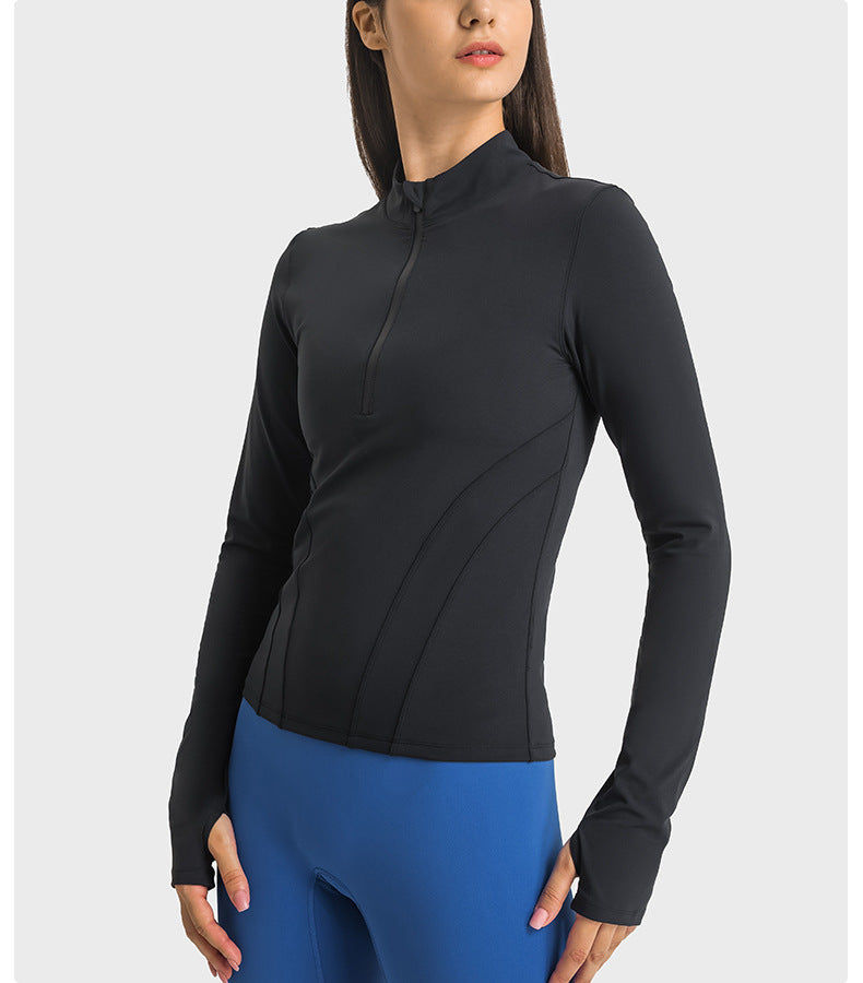 Bulk_buy_womens_Half_Zip_Thumbhole_Sleeve_Training_Top_vendor