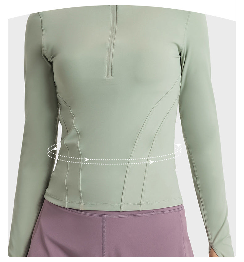 Bulk_buy_womens_Half_Zip_Thumbhole_Sleeve_Training_Top_vendor