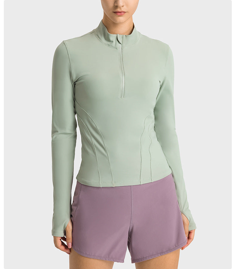 Bulk_buy_womens_Half_Zip_Thumbhole_Sleeve_Training_Top_vendor