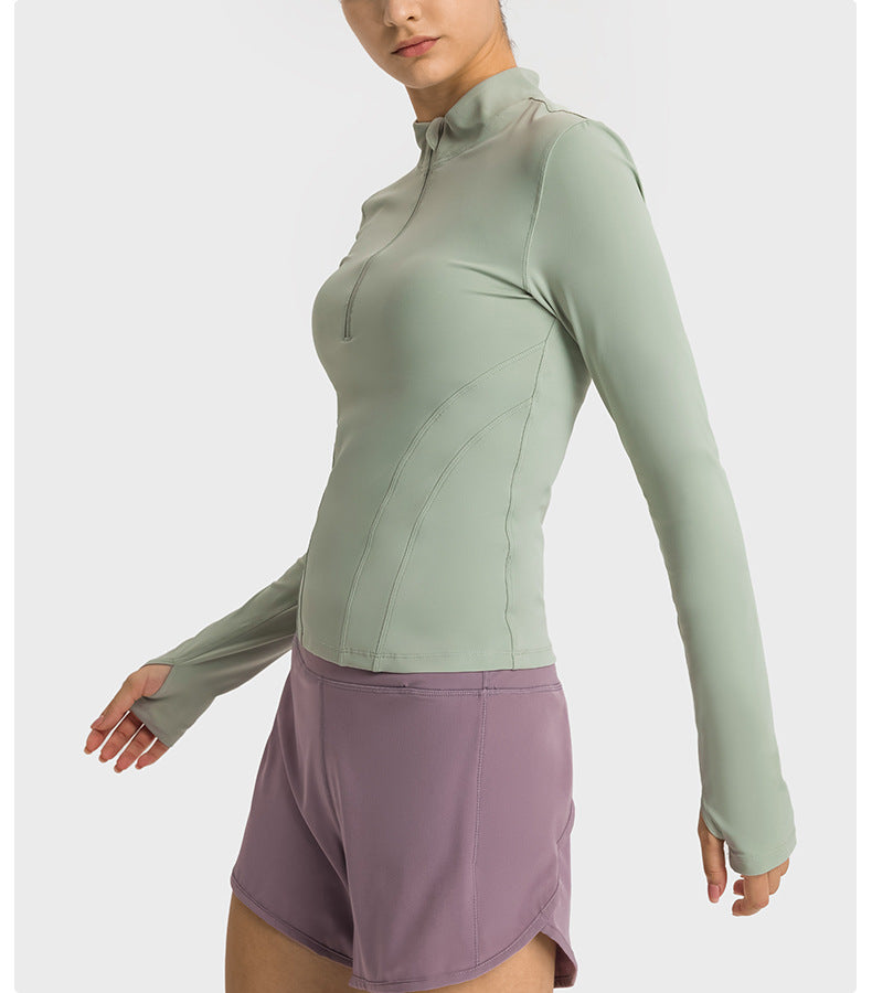 Bulk_buy_womens_Half_Zip_Thumbhole_Sleeve_Training_Top_vendor