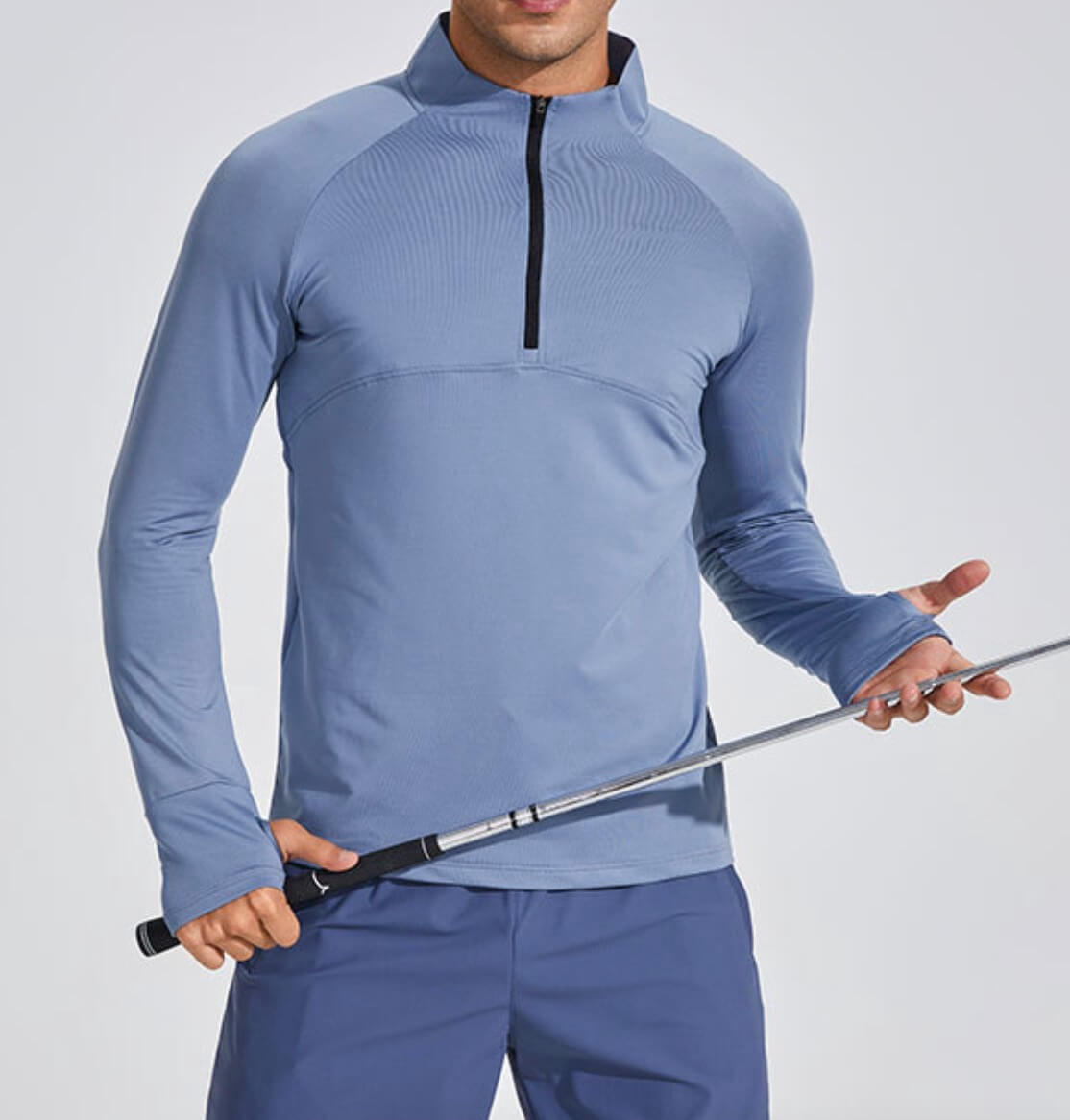 WHOLESALE_Quarter_Zip_Stand_Collar_Long_Sleeve_Fitting_TShirt