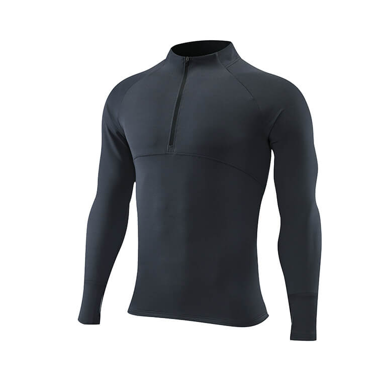WHOLESALE_Quarter_Zip_Stand_Collar_Long_Sleeve_Fitting_TShirt