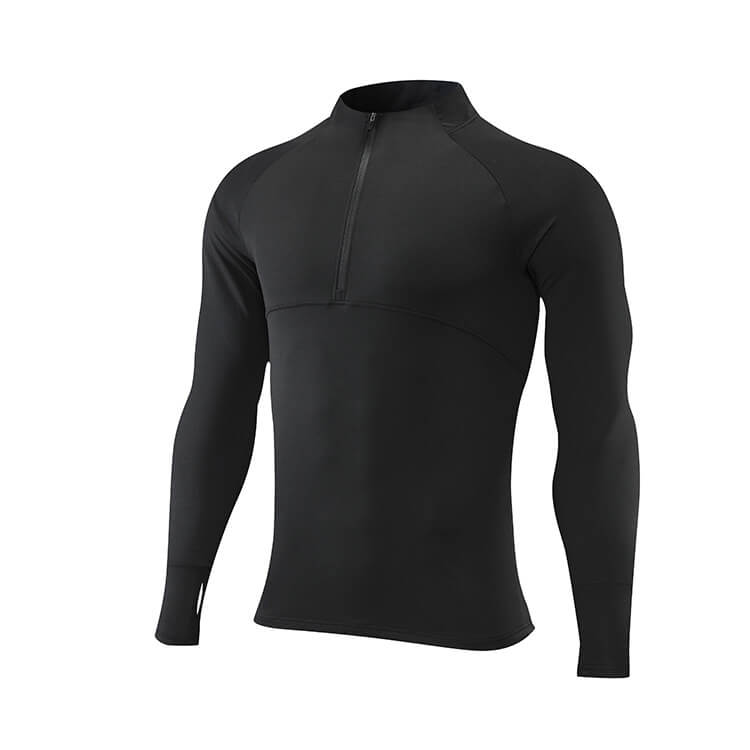 WHOLESALE_Quarter_Zip_Stand_Collar_Long_Sleeve_Fitting_TShirt