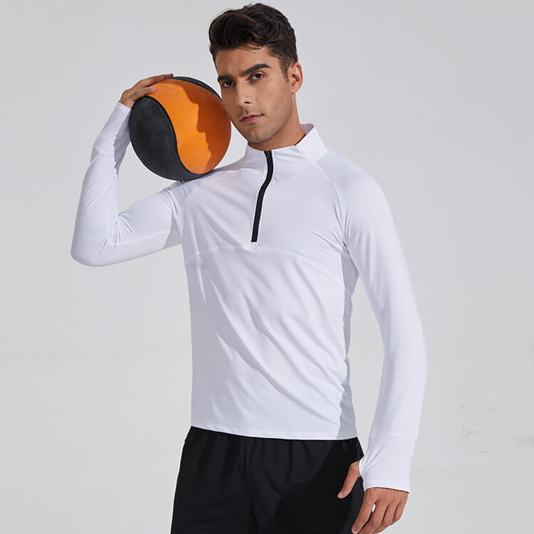 WHOLESALE_Quarter_Zip_Stand_Collar_Long_Sleeve_Fitting_TShirt