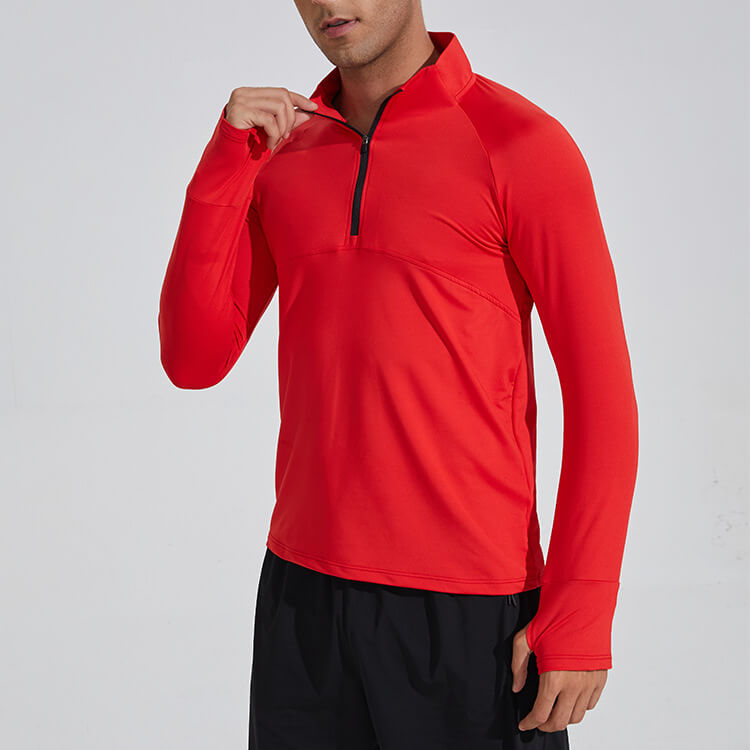 WHOLESALE_Quarter_Zip_Stand_Collar_Long_Sleeve_Fitting_TShirt