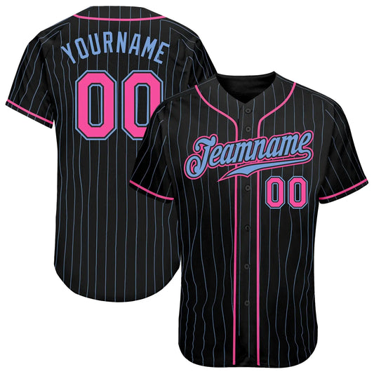 wholesale_Custom_Black_Pinstripe_Pink_Light_Blue_Authentic_Baseball_Jersey