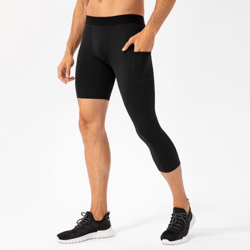wholesale_Mens_3_4_One_Leg_Tights_Legging_with_Pockets_Underwear_for_Basketball
