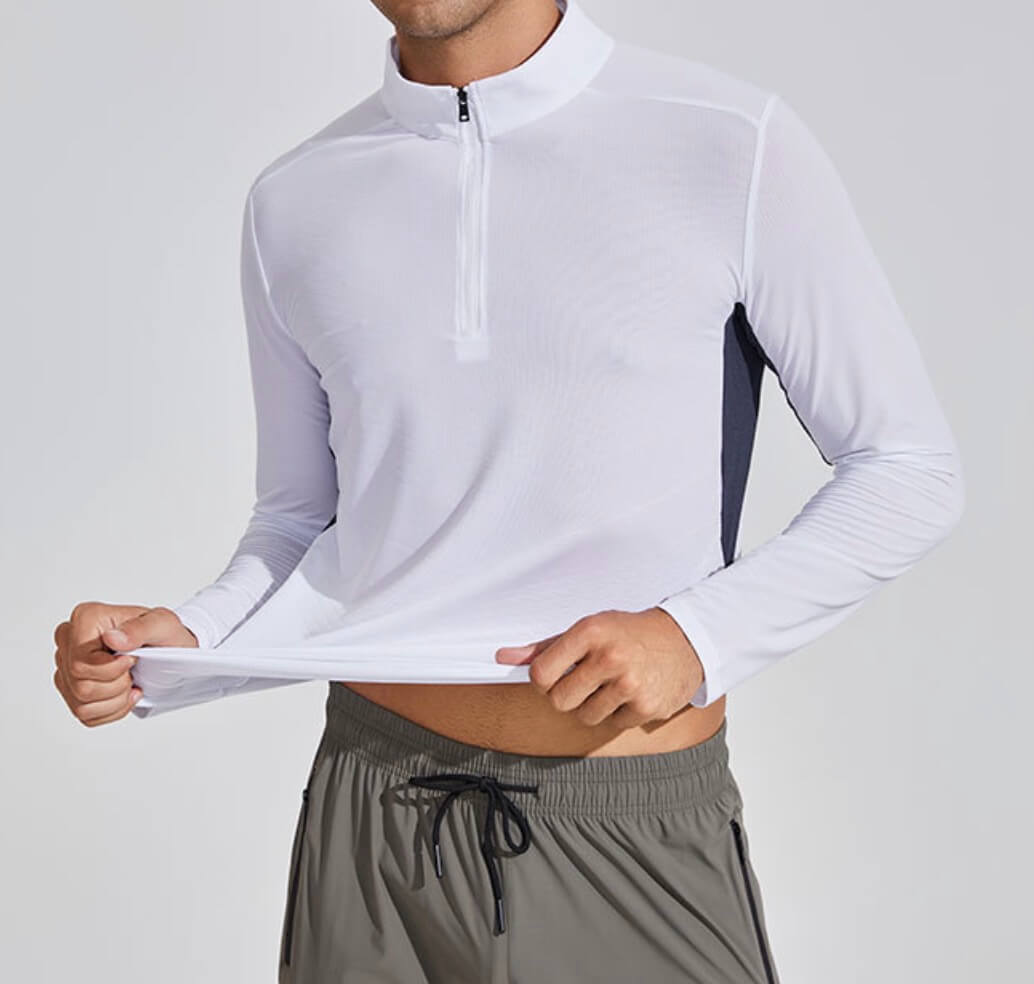 wholesale_Mens_Running_Quarter_Zips_Top_quick_dry_long_sleeve_shirt_supplier
