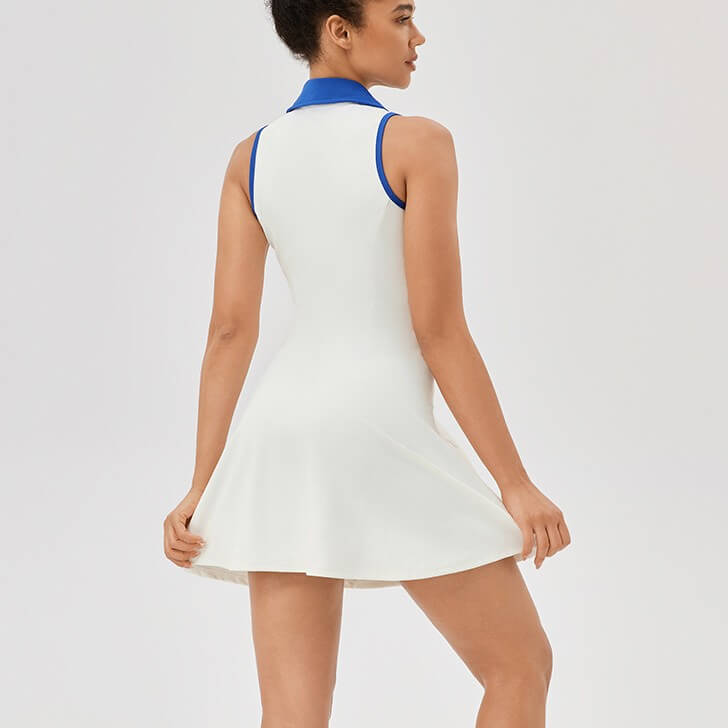 wholesale_Women_One-Piece_Tennis_Dress_Zip_Up_Polo_Sleeveless_Athletic_Dress