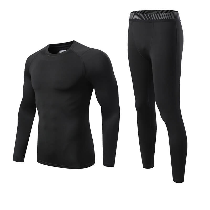 wholesale_Mens_Black_Round_Neck_Compression_Shirt_Athletic_Set