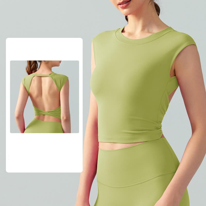 Women's Round Neck Backless Twisted Yoga Tank Top