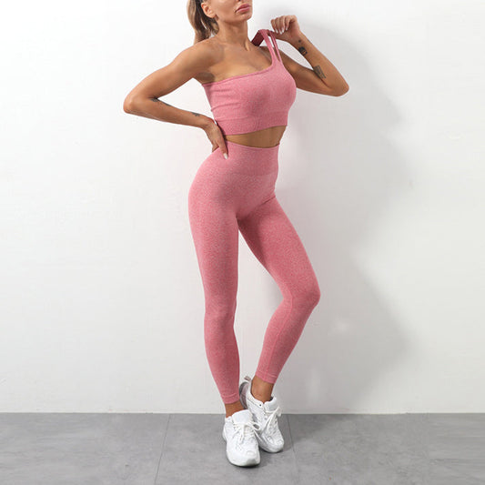 Sports Fitness Bra Set One-Shoulder Vest Tight Trousers Female Whoelsale Yoga Clothing Set