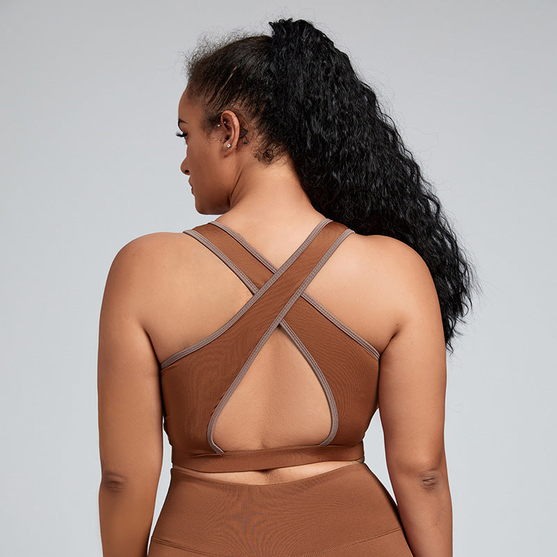 Hollow Out Back Cross Wholesale Plus Size Workout Tops For Women