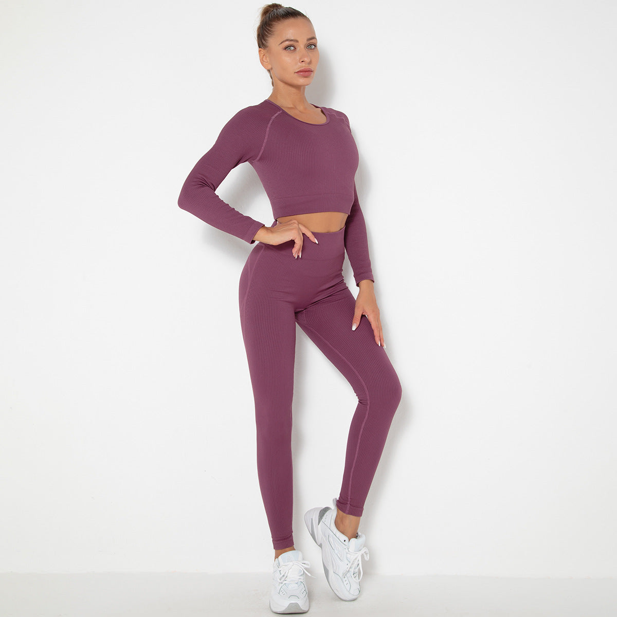 Ribbed Sexy Long Sleeve Fitness Set