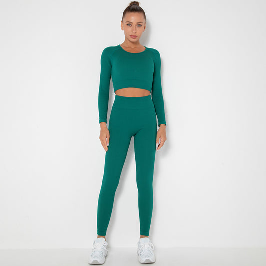 Ribbed Sexy Long Sleeve Fitness Set