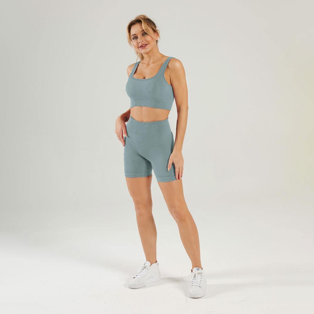 Ribbed Style Seamless Fitness Shorts Set sportfit workout activewear yoga wear wholesale manufacturer