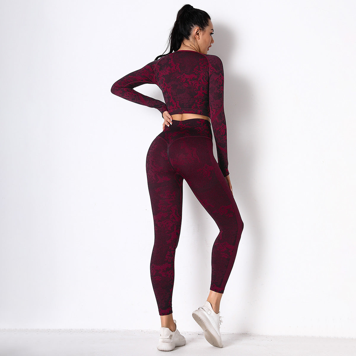 Seamless Knit Camouflage Long Sleeve Workout Suit
