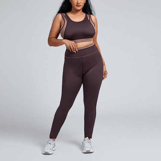 Colorblock U-Neck Slimming Plus Size Activewear Sets Wholesale