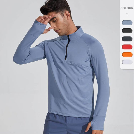 WHOLESALE_Quarter_Zip_Stand_Collar_Long_Sleeve_Fitting_TShirt