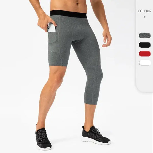 wholesale_Mens_3_4_One_Leg_Tights_Legging_with_Pockets_Underwear_for_Basketball