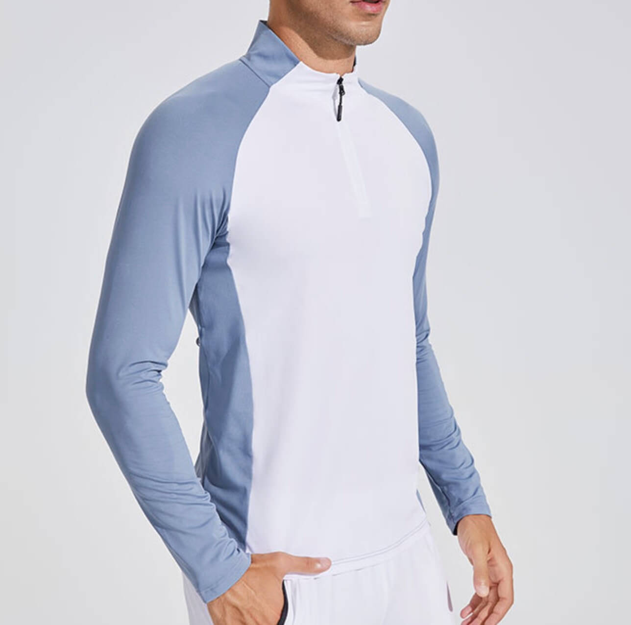 Men's  Half Zip High Neck Quick Drying Long Sleeve Fitting T-Shirt