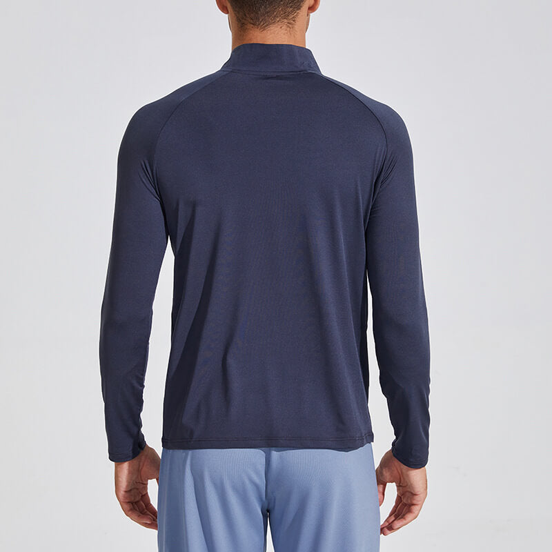 Men's  Half Zip High Neck Quick Drying Long Sleeve Fitting T-Shirt