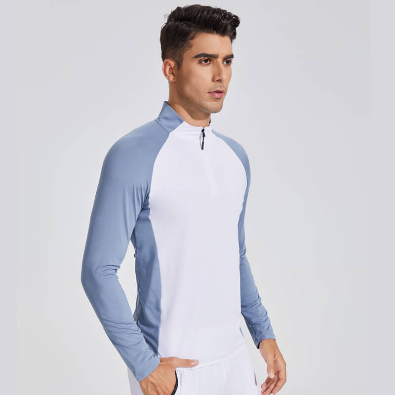 Men's  Half Zip High Neck Quick Drying Long Sleeve Fitting T-Shirt