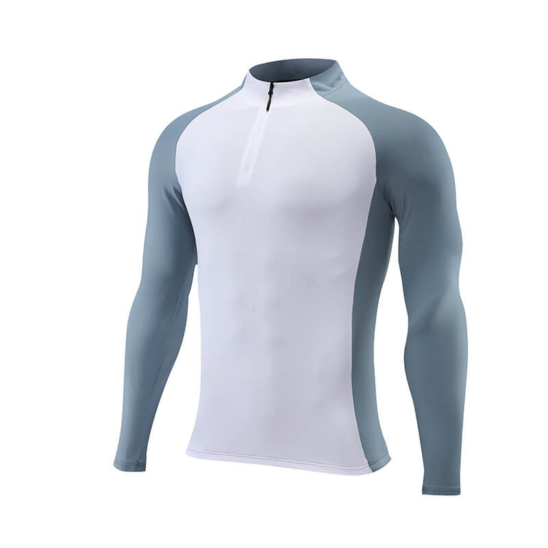 Men's  Half Zip High Neck Quick Drying Long Sleeve Fitting T-Shirt