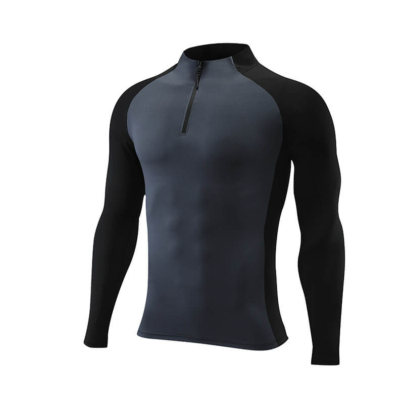 Men's  Half Zip High Neck Quick Drying Long Sleeve Fitting T-Shirt