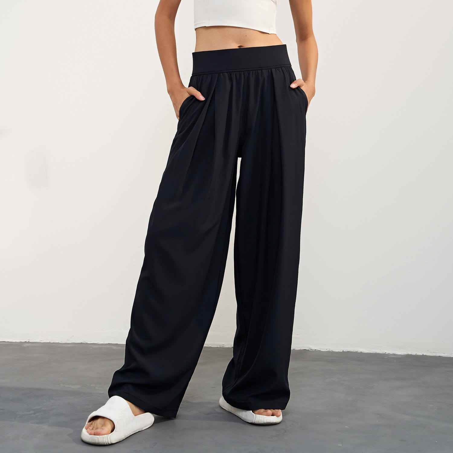 wholesale_Womens_Pleated_High_Waist_Wide_Leg_Pants_For_Summer