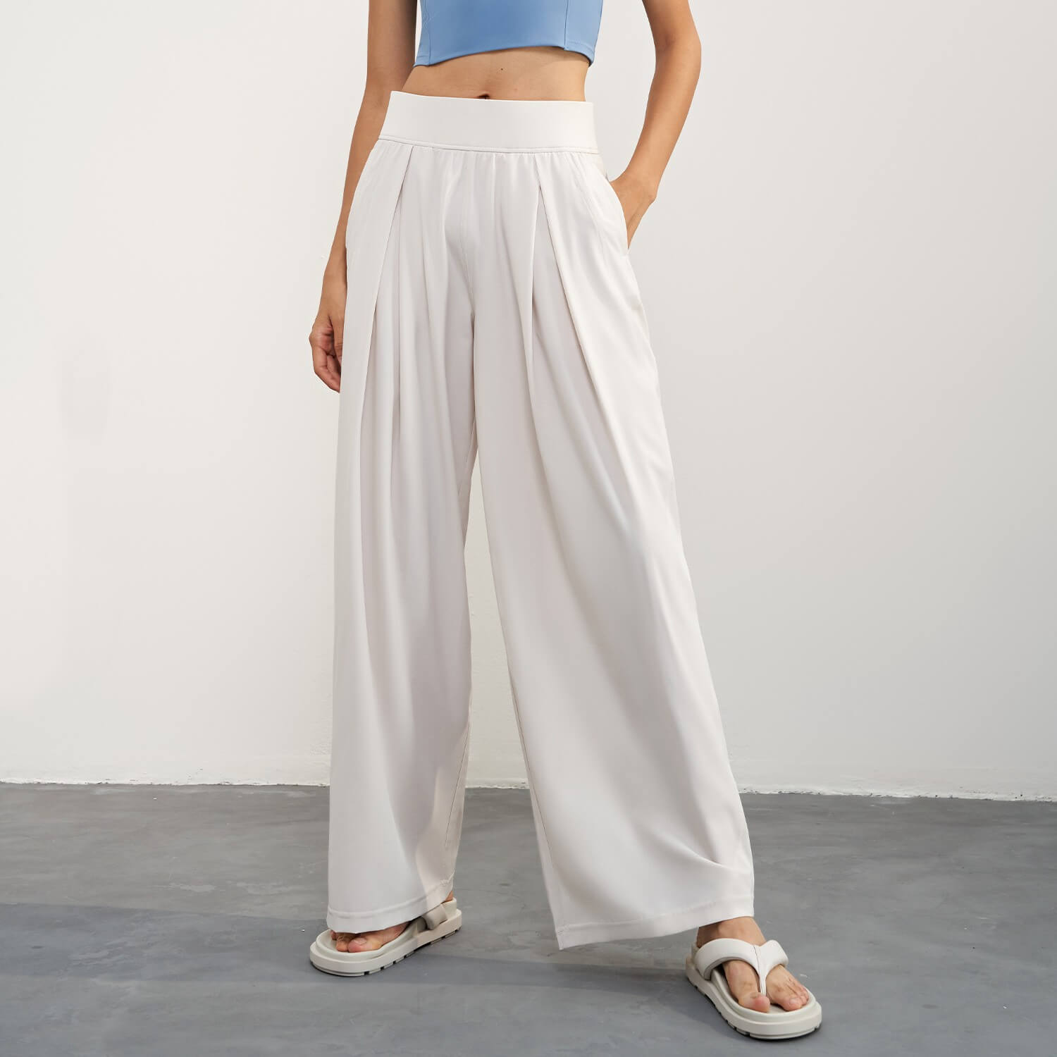 wholesale_Womens_Pleated_High_Waist_Wide_Leg_Pants_For_Summer