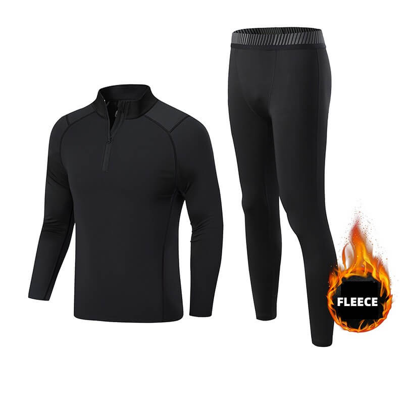 wholesale_Youth_Adults_Active_Slim-fit_Quarter_Zip_Long_Sleeve_Athletic_Compression_Set