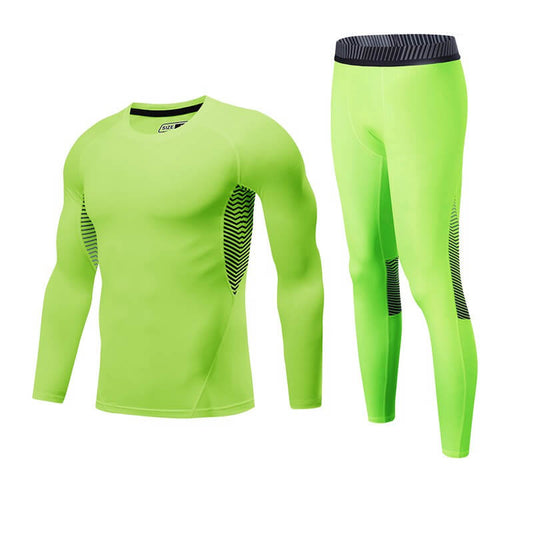 wholesale_Fluorescent_Green_Gym_Shirt_Crew_Neck_Long_Sleeve_Sports_Outdoor_Compression_Set