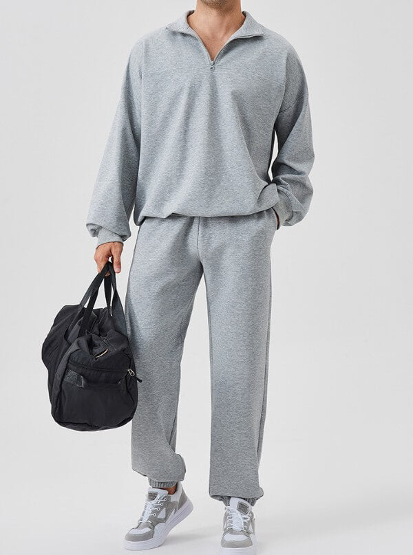 wholesale_quarter_zip_sweatshirts_sweatpants_grey_for_men