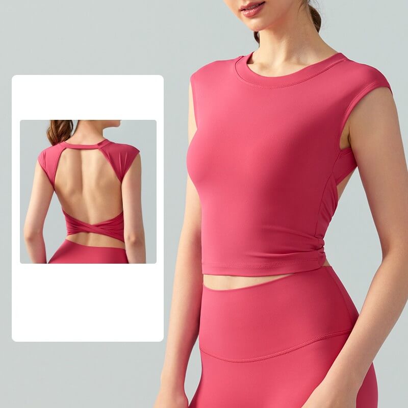 wholesale_women_Round_Neck_Backless_Twisted_Yoga_Tank_Top_vendor