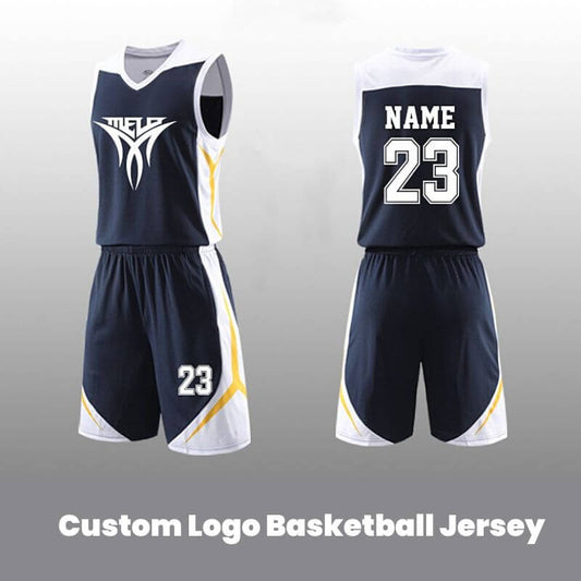 Custom Navy Basketball Uniform Sets with Logo Name Number