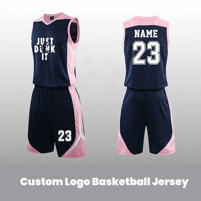 Custom Navy Pink Basketball Uniforms with Logo Name Number