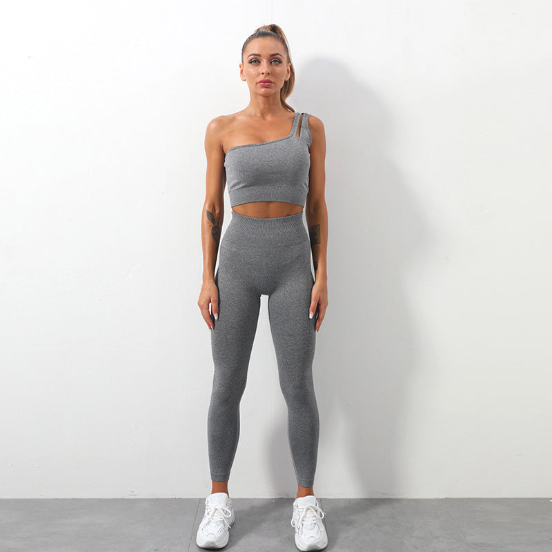 Sports Fitness Bra Set One-Shoulder Vest Tight Trousers Female Whoelsale Yoga Clothing Set