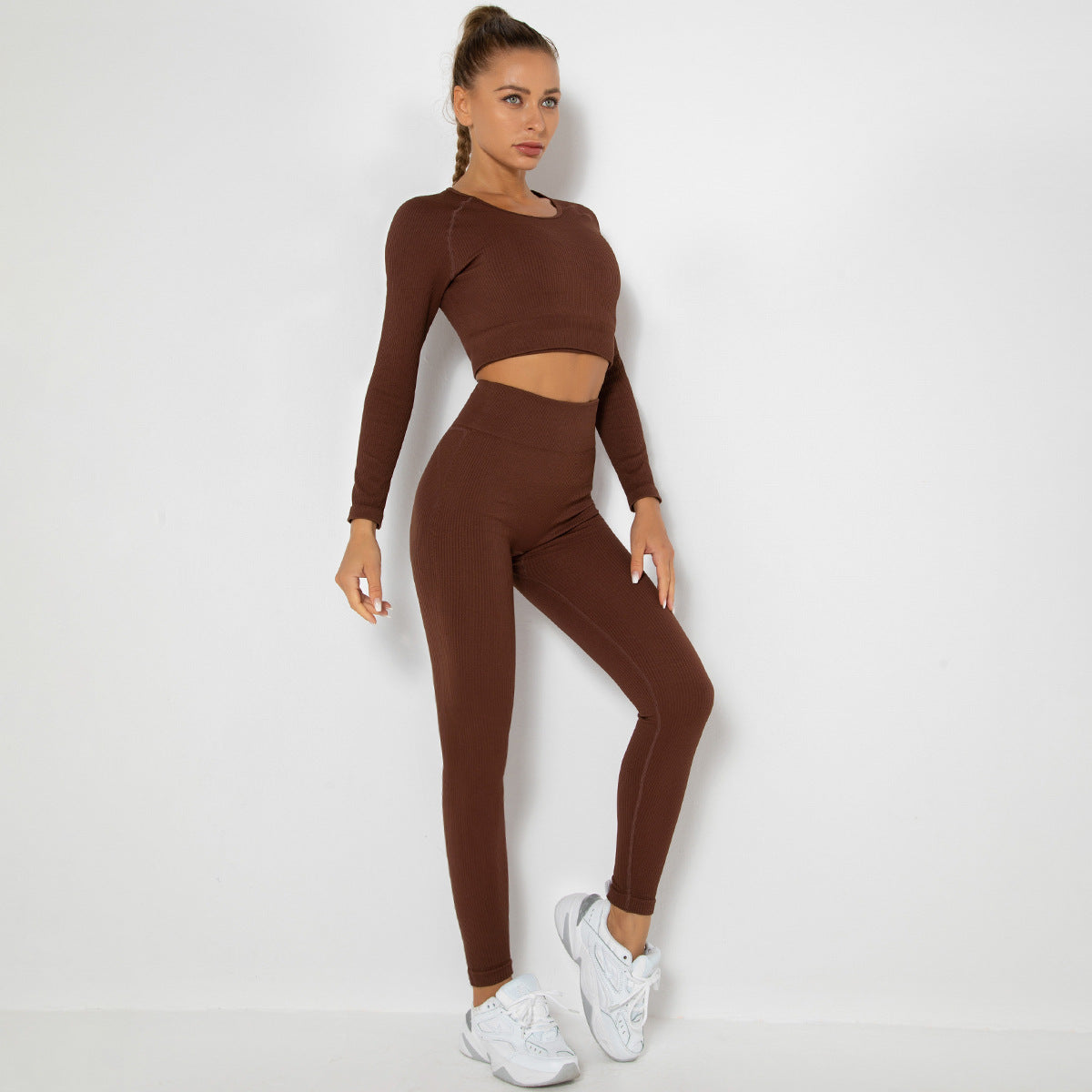 Ribbed Sexy Long Sleeve Fitness Set