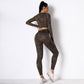 Seamless Knit Camouflage Long Sleeve Workout Suit